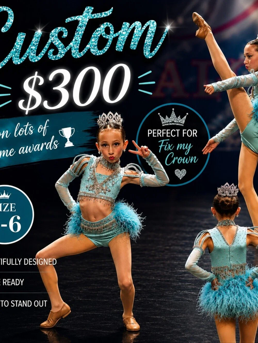 Girls Blue Dance Costume -Custom